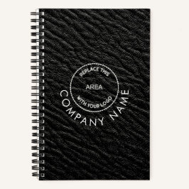 Black Faux Leather Company Name Logo QR Code Notitieboek