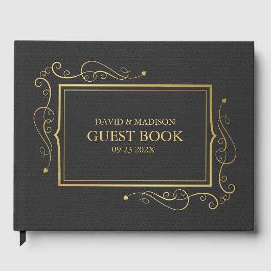 Black Faux Leather Gold Lijst Guest Book 2 Gastenboek (Voorkant)