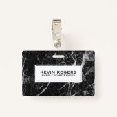 Black Faux Marble White Accent Badge (Achterkant met clip)