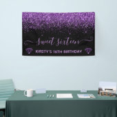 Black & Faux Paars Glitter Sweet 16 Spandoek (Beurs)