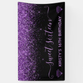 Black & Faux Paars Glitter Sweet 16 Spandoek (Verticaal)
