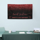 Black & Faux Red Glitter Sweet 16 Spandoek (Beurs)