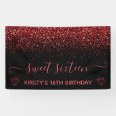 Black & Faux Red Glitter Sweet 16 Spandoek (Horizontaal)
