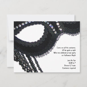 Black Faux Rhinestone Mask Halloween Invitation Kaart