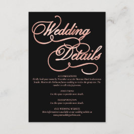 Black & Faux Roos Gold Calligrafie Formele bruilof Informatiekaartje