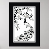 Black faux Silver folie pauock en cherry blossom Poster (Voorkant)