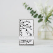 Black faux Silver folie pauock en cherry blossom Visitekaartje (Staand voorkant)