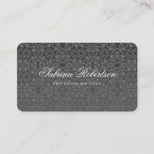 Black Faux Silver Ornamental Pattern Script Visitekaartje (Voorkant)