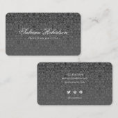 Black Faux Silver Ornamental Pattern Script Visitekaartje (Voorkant / Achterkant)