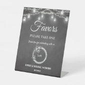 Black Favors Wedding Mason Jar String Lights Reclamebord Met Voetstuk (Voorkant)