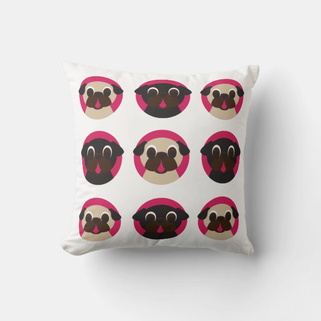 Black & Fawn Pug Head Pillow Kussen (Voorkant)