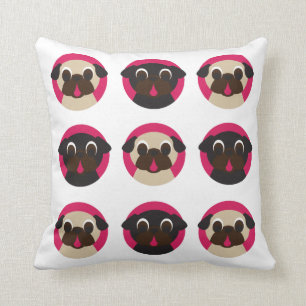 Black & Fawn Pug Head Pillow Kussen