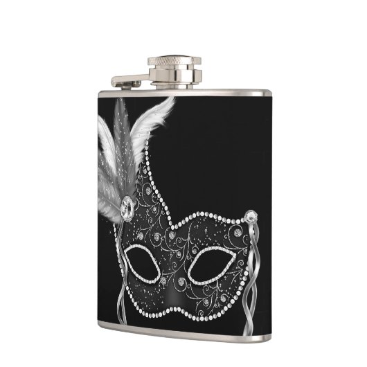 Black Feather Mask Mardi Gras Heupfles (Links)