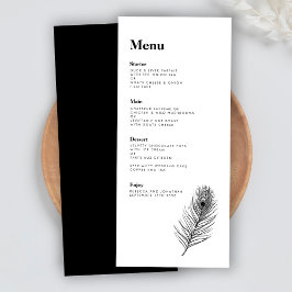 Black Feather Modern Wedding Menu Kaart