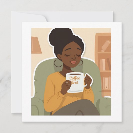 Black Female Drinking Coffee Kaart (Voorkant)