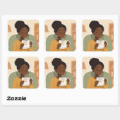 Black Female Drinking Coffee Vierkante Sticker (Vel)