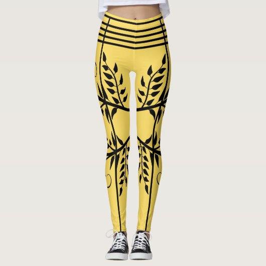 Black Fern Pattern Aspen Gold Futuristic Athletic Leggings (Voorkant)