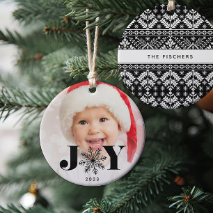 Black Festive Joy Holiday Foto Keramisch Ornament