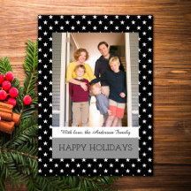 Black Festive Stars Holiday Photo Flat Kaart