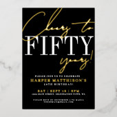 Black Fifty 50th Birthday Gold Folie Uitnodiging (Voorkant)