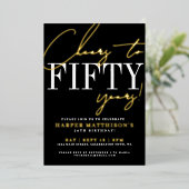 Black Fifty 50th Birthday Gold Folie Uitnodiging (Staand Voorkant)