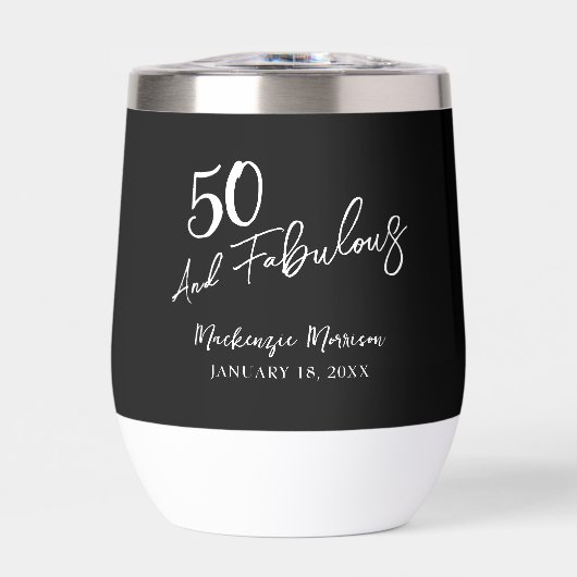 Black Fifty and Fabulous Script Birthday Party (Voorkant)