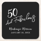 Black Fifty and Fabulous Script Birthday Party Kartonnen Onderzetters (Voorkant)