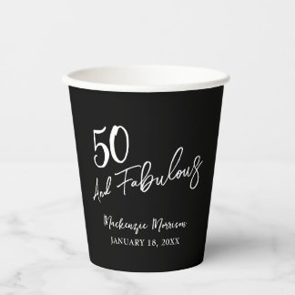Black Fifty and Fabulous Script Birthday Party Papieren Bekers