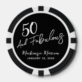 Black Fifty and Fabulous Script Birthday Party Poker Chips