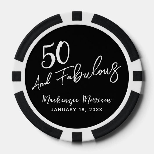 Black Fifty and Fabulous Script Birthday Party Poker Chips (Voorkant)