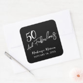 Black Fifty and Fabulous Script Birthday Party Vierkante Sticker (Envelop)