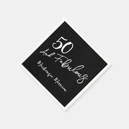 Black Fifty and Fabulous Script Birthday Servet (Hoek)