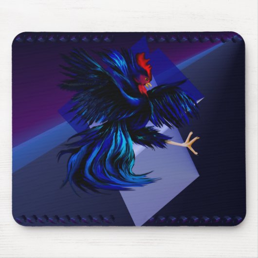 Black Fighting Rooster Mousepad Muismat (Voorkant)