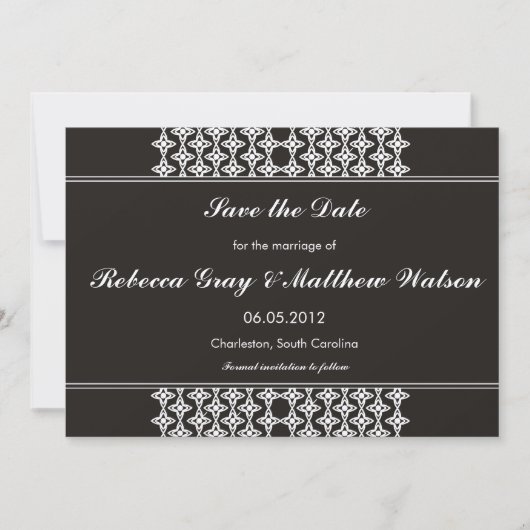 Black filigraan bewaar de datumkaarten save the date (Voorkant)