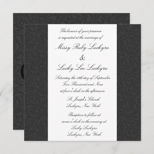 Black Filigree Invitation Kaart (Voorkant / Achterkant)