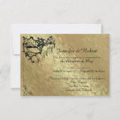 Black Filigree Mask op Gold Response Card RSVP Kaartje (Voorkant)