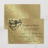 Black Filigree Mask op Gold Response Card RSVP Kaartje (Voorkant / Achterkant)