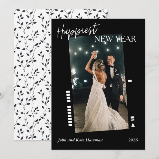 Black Film Happy New Year Photo Simple (Voorkant / Achterkant)