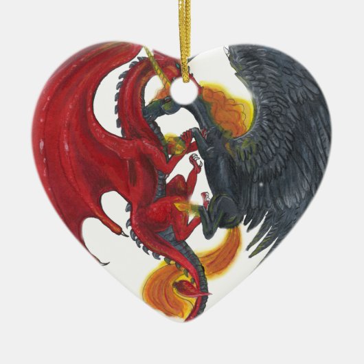 Black Fire Unicorn en Red Dragon Keramisch Ornament (Voorkant)
