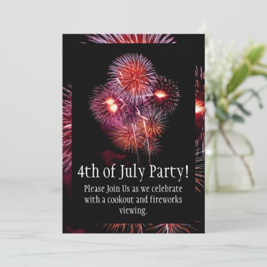 Black Fireworks 4th van juli Feestuitnodiging Kaart (Staand voorkant)