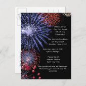 Black Fireworks 4th van juli Feestuitnodiging Uitnodiging Briefkaart (Voorkant / Achterkant)