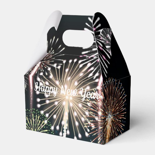 Black Fireworks Happy Nieuwjaar Bedankdoosjes (Voorkant Zijde)
