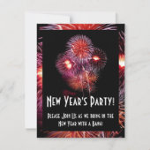 Black Fireworks New Years Party Small Invitation Kaart (Voorkant)