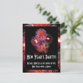 Black Fireworks New Years Party Small Invitation Kaart (Staand voorkant)