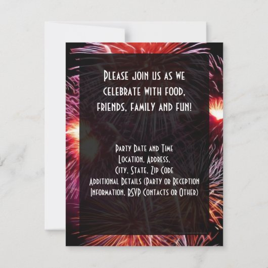 Black Fireworks New Years Party Small Invitation Kaart (Achterkant)