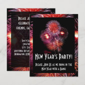 Black Fireworks New Years Party Small Invitation Kaart (Voorkant / Achterkant)