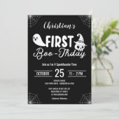 Black First Boo-thday Custom Halloween Birthday Kaart (Staand voorkant)