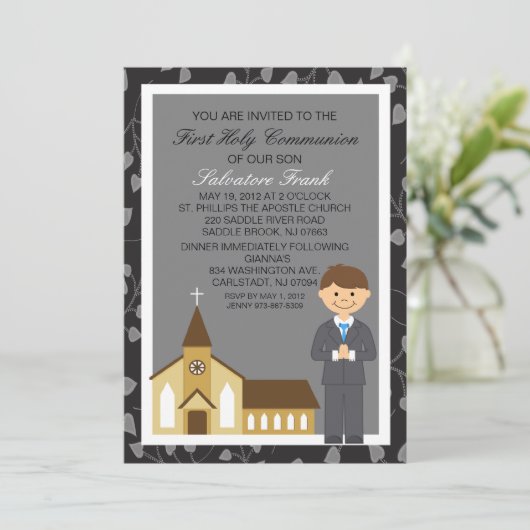 Black First CommunBoy by Church Kaart (Staand voorkant)