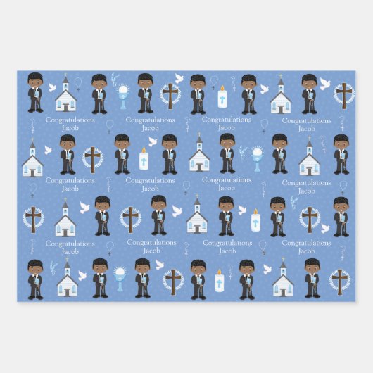 Black First Communion Boy Inpakpapier Vel (Voorkant 3)