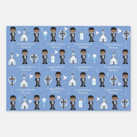Black First Communion Boy Inpakpapier Vel (Voorkant 2)